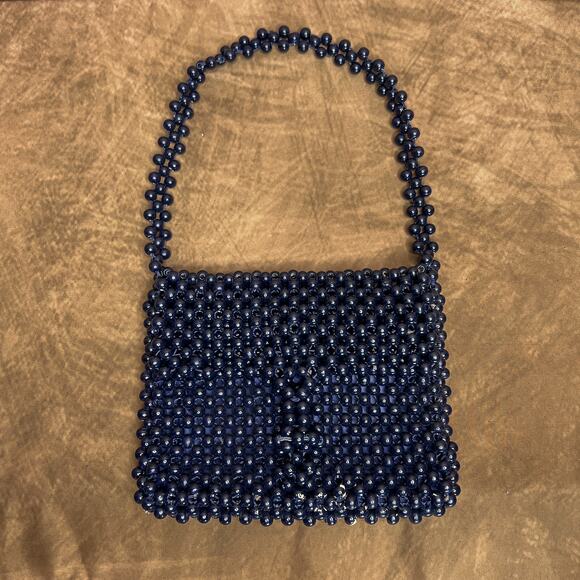 Vintage 60s Walborg Beaded Shoulder Bag Navy Blue Hand Made in Japan Retro Mod - Picture 1 of 8
